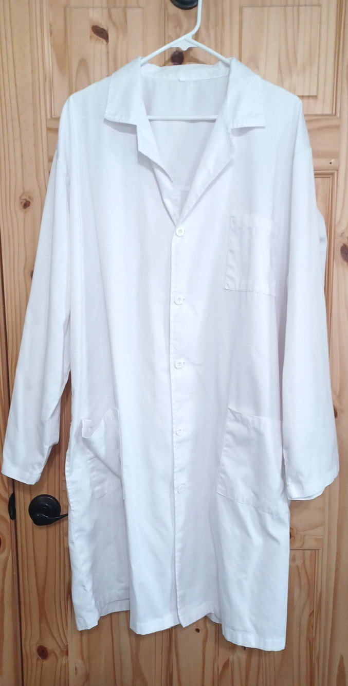 White Button Lab Coat Mens Pockets 2XL XXL Chest 56" Prop Costume